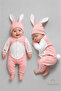 Rabbit Ear Newborn Romper Set 100% Cotton Adjustable Pompom Unisex Baby Romper Hat Set