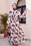 Patterned Lace-Up Lined Segmented Chiffon Dress - Black
