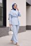 Asymmetrical Cut Trousers Lined Belted Cupra Set -Blue - 3