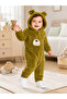Sweet Teddy Bear Embroidered Welsoft Plush Hooded Zippered Winter Unisex Baby Romper - 3