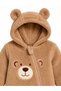 Sweet Teddy Bear Embroidered Welsoft Plush Hooded Zippered Winter Unisex Baby Romper - 5