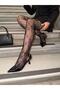Women's Black Rhinestone Night Floral Rose Patterned Tights - 3