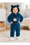 Sweet Teddy Bear Embroidered Welsoft Plush Hooded Zippered Winter Unisex Baby Romper - 3