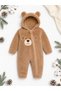 Sweet Teddy Bear Embroidered Welsoft Plush Hooded Zippered Winter Unisex Baby Romper - 6