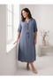Plus Size Blue Viscose Midi Dress with Ring Buckle Pockets for Summer