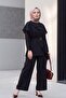 Asymmetrical Cut Trousers Lined Belted Cupra Set - Black - 5