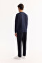 Men's Navy Blue Crew Neck Cotton Bi-Stretch Printed Regular Fit Sweatshirt A52Y1247 - 4