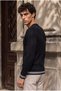 Marino Stripe Detailed Lycra Crew Neck Slim Men's Knitwear Sweater - Black - 7