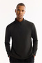 Men's Black Mock Neck Inside K Checked Ş Brushed Inside Technical Fabric Regular Fit Sweatshirt A52Y1219 - 5