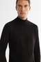 Men's Black Half Turtleneck Textured Knitwear Regular Fit Sweater E005108 - 2