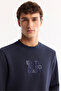 Men's Navy Blue Crew Neck Cotton Bi-Stretch Printed Regular Fit Sweatshirt A52Y1247 - 7