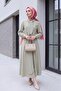 Diagonal Suit with Hidden Buttons and Scarf Detail - Stone Color