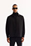 Men's Black Classic Collar Jersey Comfort Fit Shirt Jacket A52Y2043