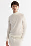 Men's White Half Turtleneck Textured Knitwear Regular Fit Sweater E005108 - 4