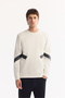 Men's Ecru Crew Neck Cotton Bi-Stretch Printed Regular Fit Sweatshirt A52Y1296
