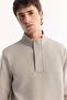 Men's Gray Stand Collar Zippered Cotton Bi-Stretch Regular Fit Sweatshirt A52Y1282 - 7