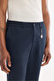 Men's Navy Blue Elastic Waist 100% Linen Trousers B 003032 - 5