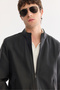 Men's Black Stand Collar Zippered Leather Look Thin Coat B 006005 - 2