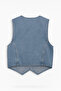 Women's Pocketed 100% Cotton Jean Vest - 3