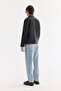 Men's Black Stand Collar Zippered Leather Look Thin Coat B 006005 - 5