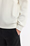 Men's Ecru Crew Neck Jacquard Elastane Regular Fit Sweatshirt A51Y1230 - 2