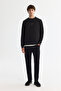 Men's Black Crew Neck 3 Thread Raised Sweatshirt B 001033 - 5