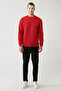 Men's Red Crew Neck Raised 3 Thread Cotton Sweatshirt E 001017 - 6