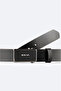Men's Black 100% Leather Rectangular Buckle Belt A42Y9303 - 4