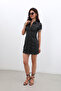 Short Sleeve Front Buttoned Jean Dress Black - 7