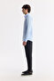 Men's Blue Classic Collar 100% Cotton Satin Easy-Iron Slim Fit Shirt B002006 - 3
