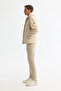 Men's Beige Classic Collar Windproof Plush Comfort Fit Coat with Thermometer A42Y6085 - 7