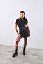 Short Sleeve Front Buttoned Jean Dress Black - 2