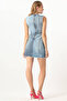 Women's Sleeveless Jean Dress with Crew Neck - 7