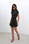 Short Sleeve Front Buttoned Jean Dress Black - 6