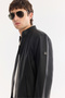Men's Black Stand Collar Zippered Leather Look Thin Coat B 006005 - 3