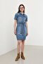 Blue White Women's Short Sleeve Jean Dress