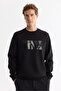 Men's Black Crew Neck Cotton Printed Elastane Regular Fit Sweatshirt A42Y1215 - 5