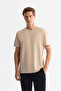 Men's Beige Crew Neck Printed Elastane Regular Fit T-Shirt A42Y1017
