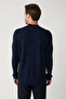 Men's Navy Blue Crew Neck Camouflage Patterned Rayon Knitwear Sweater A32Y5046 - 4
