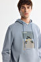 Men's Light Blue Hooded Cotton Printed Elastane Regular Fit Sweatshirt A42Y1321 - 2