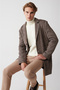 Men's Brown Mono Collar Houndstooth Patterned Unlined Stamp Coat A32Y6122 - 6