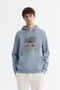 Men's Light Blue Hooded Cotton Printed Elastane Regular Fit Sweatshirt A42Y1321