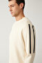 Men's Beige Crew Neck Interlock Printed Regular Fit Sweatshirt A41Y1203 - 2