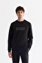 Men's Black Crew Neck Cotton Printed Elastane Regular Fit Sweatshirt A42Y1229