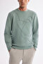 Men's Mint Green Crew Neck Cotton Embroidered Regular Fit Sweatshirt A42Y1247 - 2
