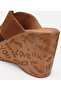 Women's Leather Tan Open Toe Thick Soled Slippers - 6