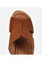 Women's Leather Tan Open Toe Thick Soled Slippers - 5