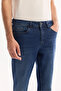 Men's Navy Blue Classic Waist Vintage Washed Elastane Berlin Slim Fit Jean Trousers A42Y3519 - 6