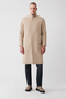 Men's Beige Wool Hidden Placket Raglan Sleeve Long Stamp Coat A32Y6102 - 7