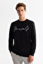 Men's Black Crew Neck Cotton Printed Elastane Regular Fit Sweatshirt A42Y1258 - 5